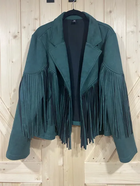 NWOT Shein Curve Fringe Suede Jacket Size 1XL Green