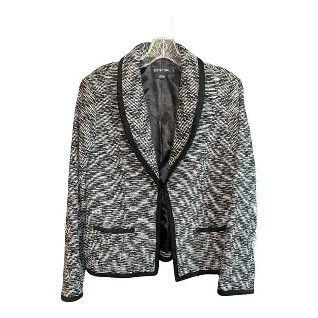 Pendleton Tweed Blazer Size 12 Black White Virgin Wool Jacket