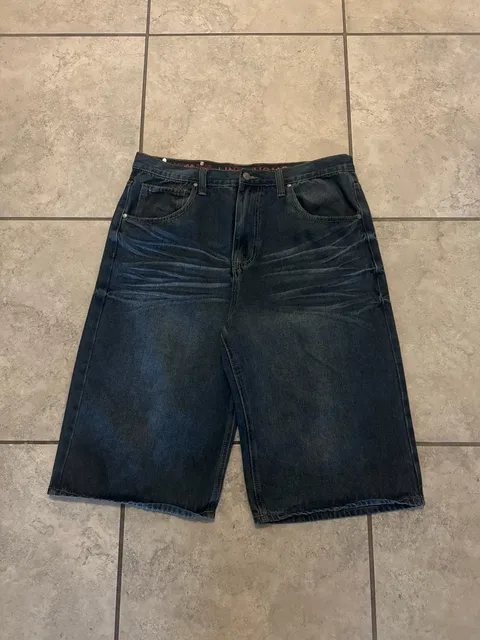 Linea Uomo Denim Shorts Size 38 Dark Wash Baggy Jorts