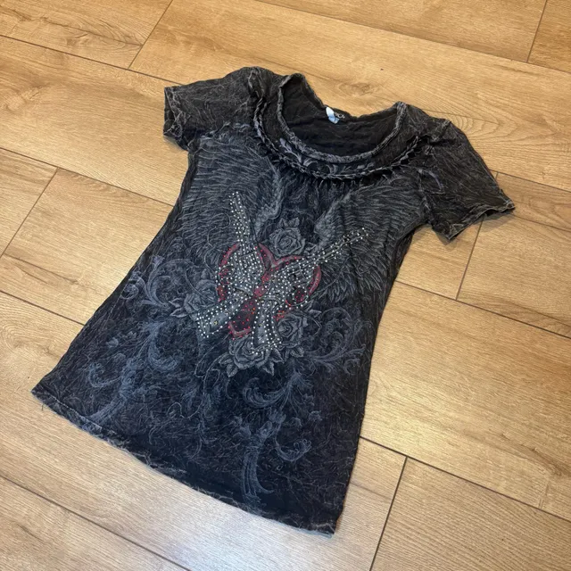 Cotty On Rhinestone Graphic Y2K T-Shirt Black Grey