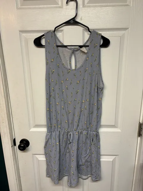 Hayzel Floral Romper Blue Yellow Sleeveless Drawstring Pockets
