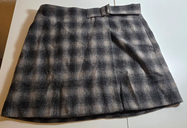 Madewell Buckle-Belt Wrap Mini Skirt Size 12 Plaid Wool