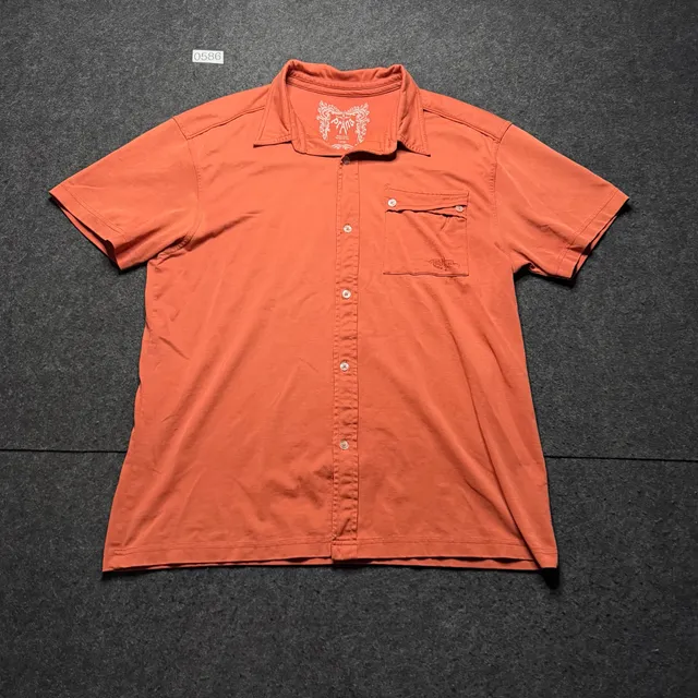 Prana Breathe Short Sleeve Button Down Shirt Size Large Burnt Orange