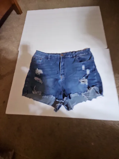 Rue21 High-Rise Shortie Denim Shorts Size 22 Distressed Blue