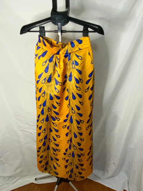 Maxi Skirt Women Size S Yellow Blue Peacock Feather