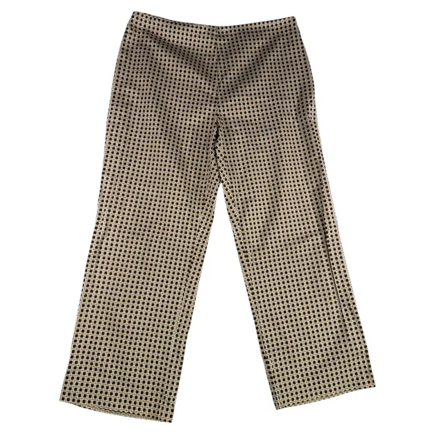 Vintage y2k mod George Stretch Pants Size 12 White Brown Check Geometric Cropped