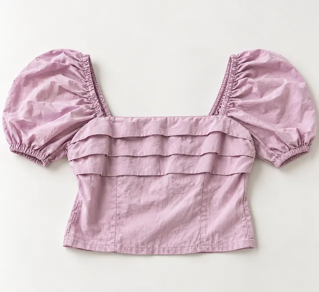 Sim & Sam Puff Sleeve Crop Top Size S Lilac Ruffle (b1)