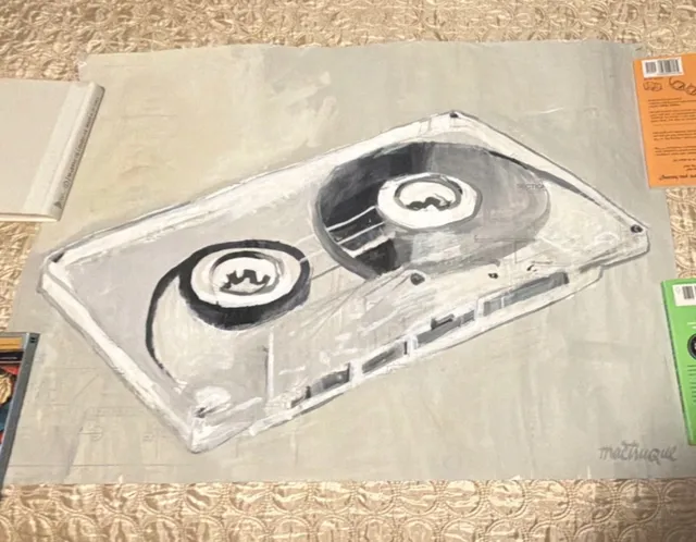 mactruque Original Signed Cassette Tape Drawing Contemporary Large Paper Art