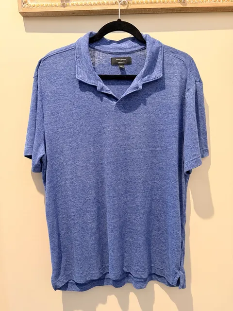 Banana Republic Linen-Blend Polo Size L Blue Short Sleeve Shirt