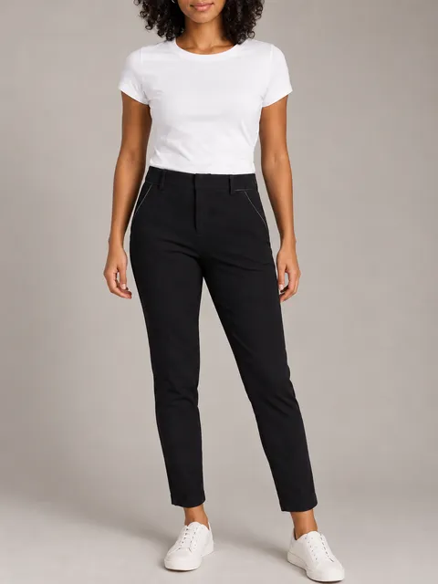 INC International Concepts Ponte Skinny Pants Size 8 Black Faux Leather Trim