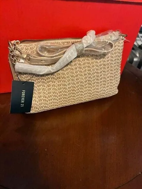 NWT forever 21 small handbag straw cream gold chain shoulder strap