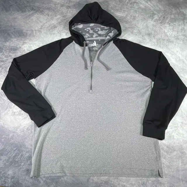 johnnie-O Hoodie Size L Grey Black 1/4 Zip Pullover Camo Lined