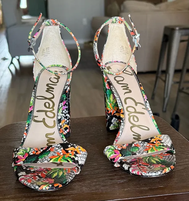 Sam Edelman Yaro Block Heel Sandals Size 9.5 Multi Snake Floral
