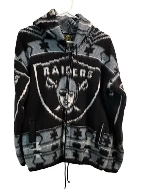 NFL Raiders Knit Zip Up Hoodie Black Grey