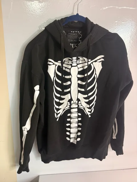 Denim & Flower Ricky Singh Skeleton Hoodie Size M Black White Pullover