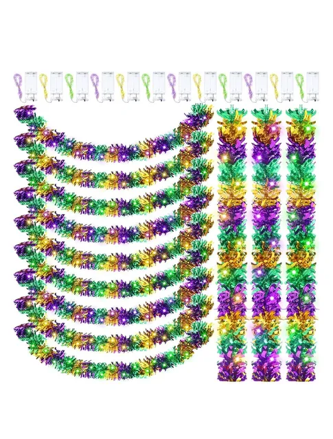 Boao 12 Pcs Mardi Gras Light Up Tinsel Garland 78 Ft
