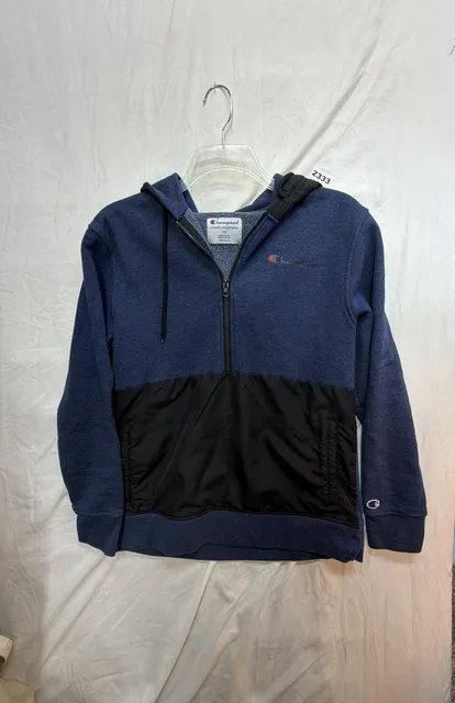 Champion Half Zip Hoodie Size M Blue Black Sweatshirt