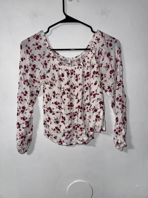 Hollister Floral Long Sleeve Top White Red Size M