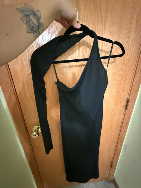 SHEIN One Shoulder Dress Size US 6 Black Asymmetric Maxi