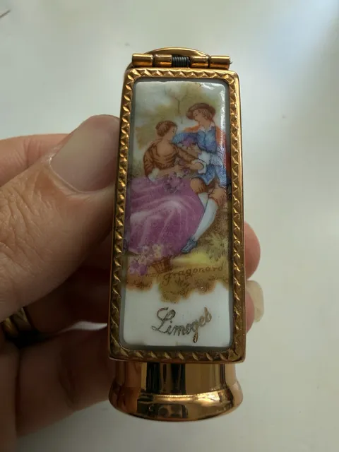 Limoges Fragonard Vintage Lipstick Case with Flip-Out Mirror Paris France