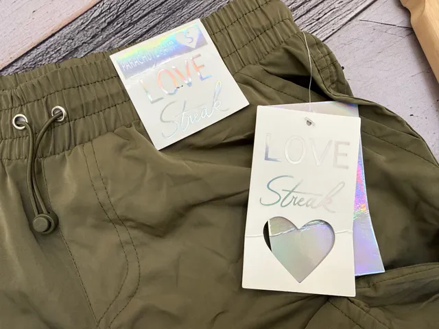 Love Streak Parachute Pants Size S Green Cargo High Waist Nylon