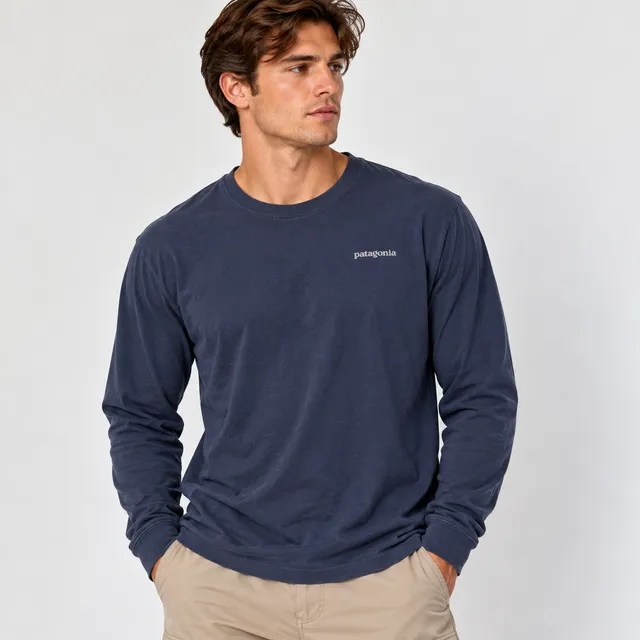 Patagonia Men's Navy Blue Long Sleeve Logo T-Shirt Regular Fit Size L
