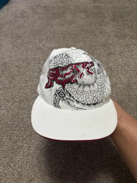 Early 2000s Y2K Fox Racing Hat White Graphic Baseball Cap