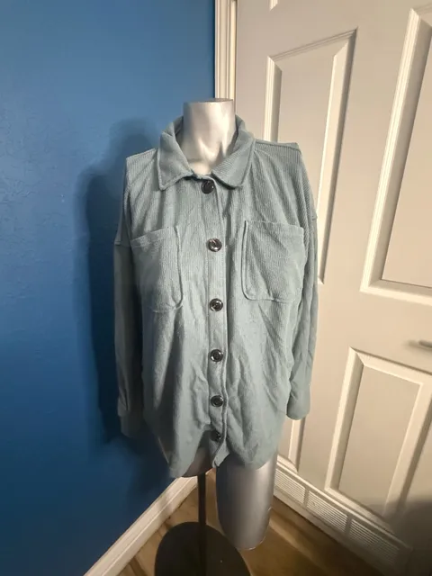 Maurices Women’s Medium Blue Ribbed Shacket Oversized Button Front Shirt Jacket