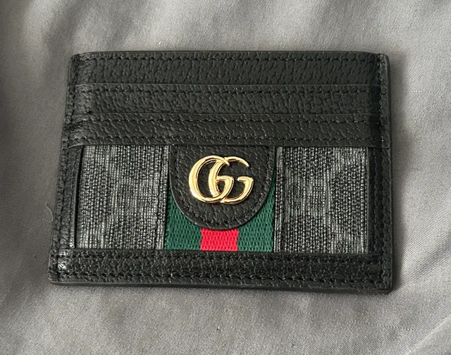 Gucci Ophidia GG Supreme Card Case Wallet Black Grey Web