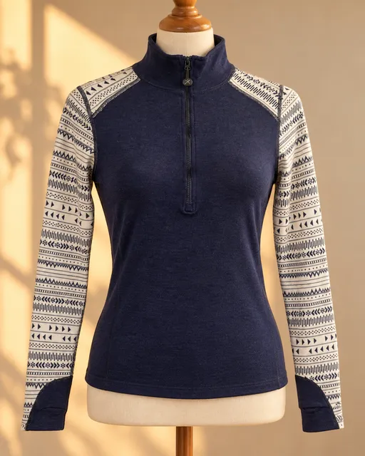 Terramar Woolskins Merino Wool Quarter Zip Base Layer Nordic Ski Top S Petite