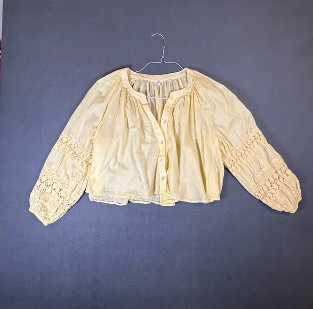 Aerie Yellow Crochet Balloon Sleeve Peasant Blouse Small