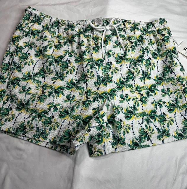 Free Assembly Seersucker Swim Short Size XL White Palm Tree