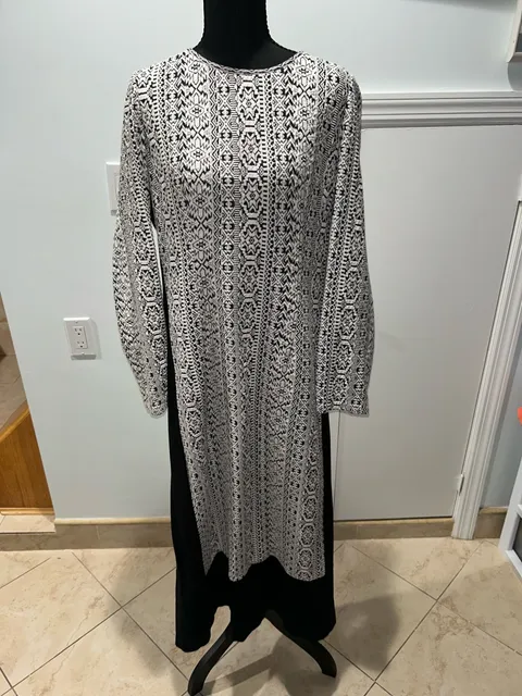 Long Sleeve Geometric Pattern Long dress Duster Black White