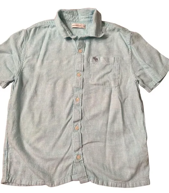 abercrombie kids Short Sleeve Button-Down Shirt Size 11/12 Light Blue h1603