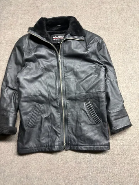 Wilsons Leather Jacket Size L Black Faux Fur Lined