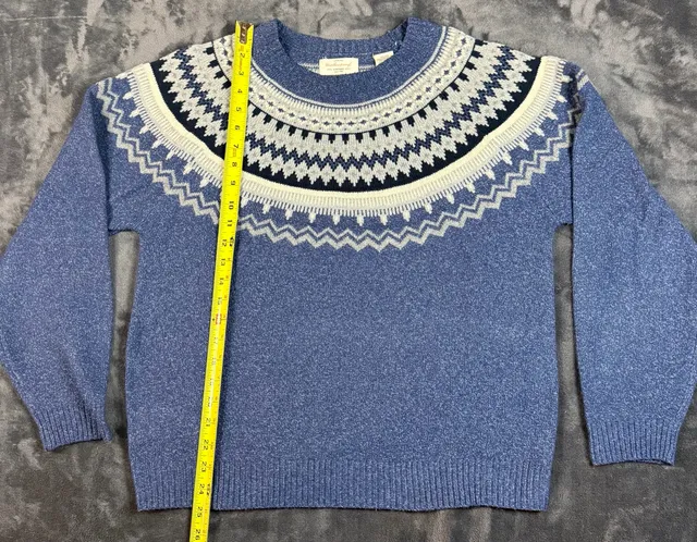 Women’s Weatherproof Vintage Fair Isle Crewneck Sweater Size M Blue#174