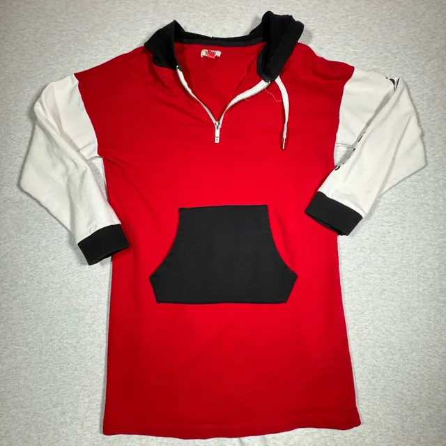 Tommy Jeans Colorblock Quarter Zip Hoodie Sweatshirt Dress Red White Black