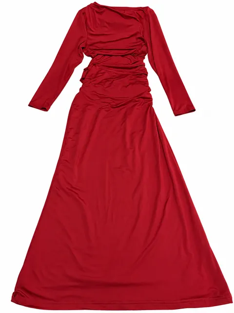 Unbranded Red Long Sleeve Ruched Maxi Dress
