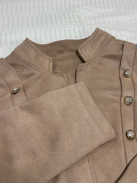 SHEIN Military Jacket Size US 8/10 Tan Faux Suede Gold Buttons