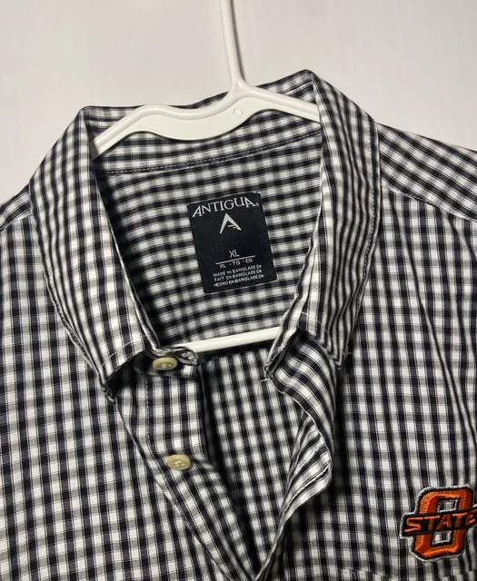Antigua Oklahoma State Button Down Shirt Size XL Black White Gingham