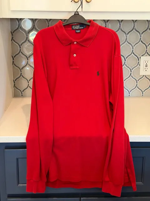 Polo Ralph Lauren Long Sleeve Polo Shirt Size L Red with Green pony