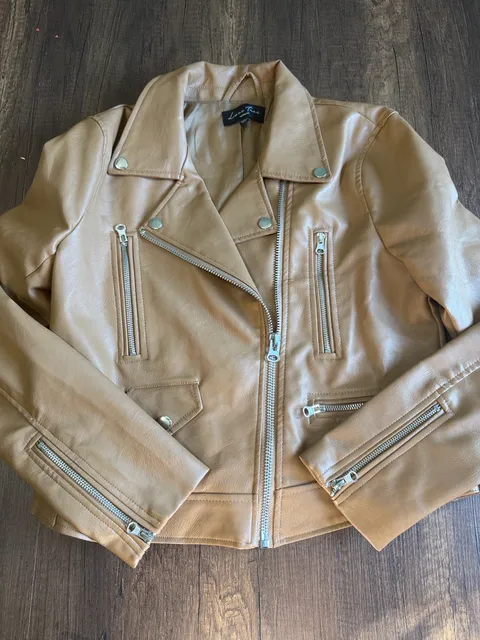 Love Tree Faux Leather Moto Jacket Size Medium Camel