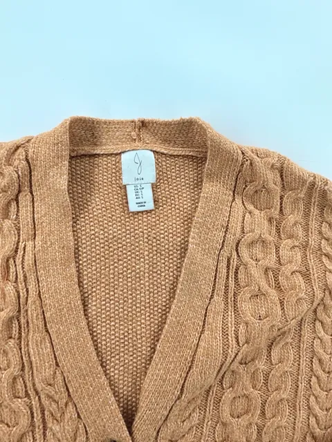Joie Cable Knit Cardigan Size S Caramel Brown V-Neck Button Front Sweater