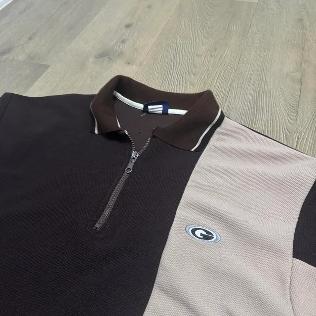 LA Gate Vintage Long Sleeve Quarter Zip Polo XL Brown Tan Made in USA
