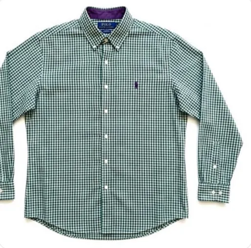 Vintage 90s Ralph Lauren L Golf Tilden Two-Ply Cotton Gingham Button-Down Shirt