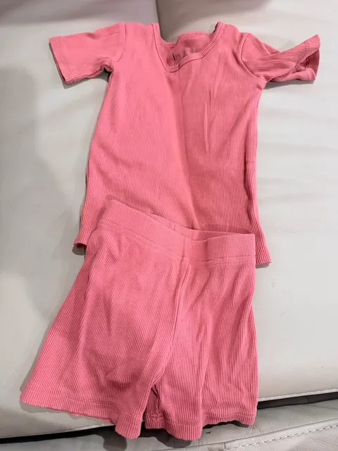 Bamboo Babie Pajama Set Size 18-24M Pink Ribbed Short Sleeve Top Shorts