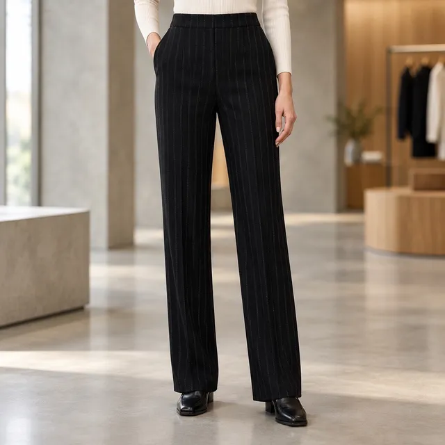 Laurel Pinstripe Dress Pants Size 42 Black Wool Blend Suit Trousers