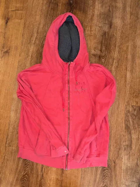DKNY Jeans Full Zip Hoodie Size L Pink Floral Rhinestone