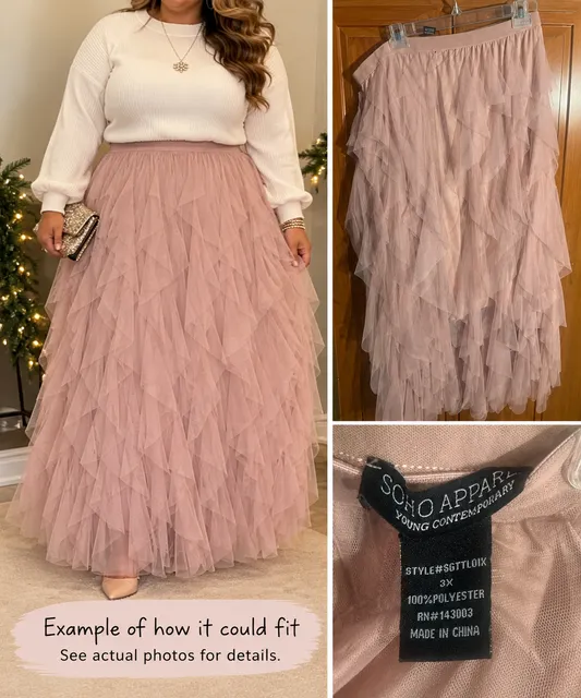 Soho Apparel Tulle Maxi Skirt Size 3X Mauve Pink Ruffled Tiered Mesh Fairycore