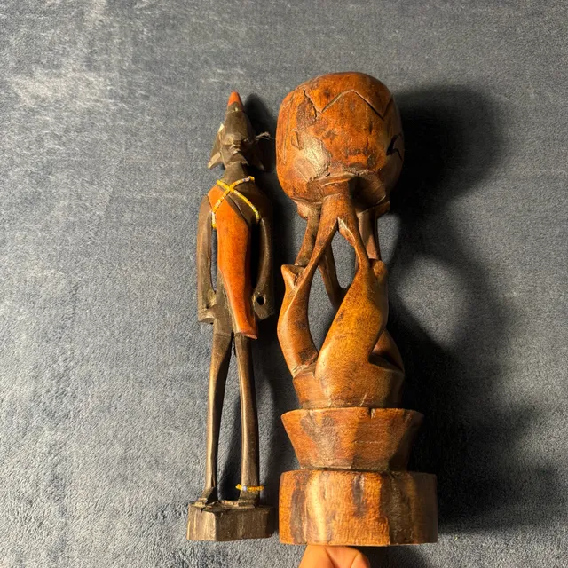 Handmade Wooden Figurine and Sculptural Stand Set